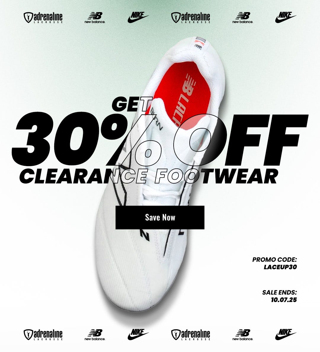 Get 30% off clearance footwear. Promo code: LACEUP30. Sale ends 10/7/25.