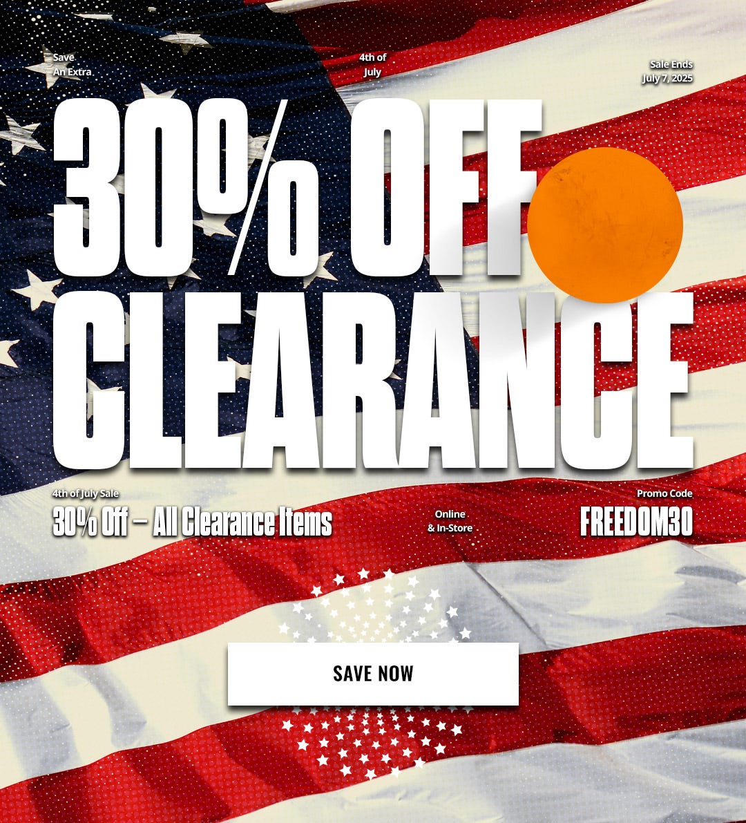 4th of July Sale: Save an extra 30% off all clearance items with promo code FREEDOM30
