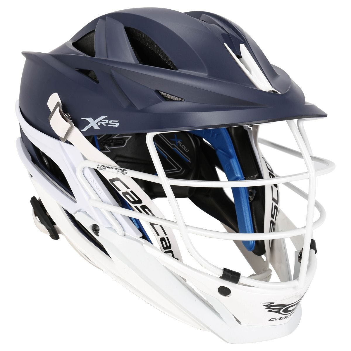 Cascade XRS Youth Matte Navy Lacrosse Helmet White Cage in Navy/White, image size:1200x1200