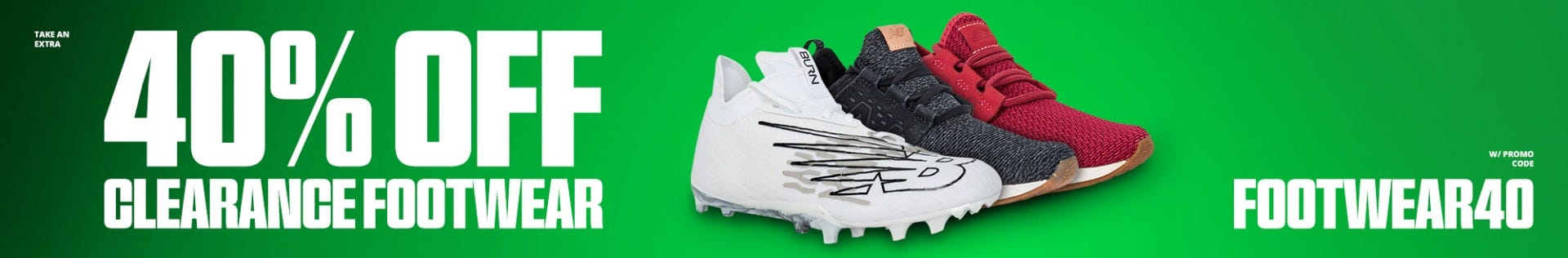 Take an extra 40% off clearance footwear with promo code FOOTWEAR40