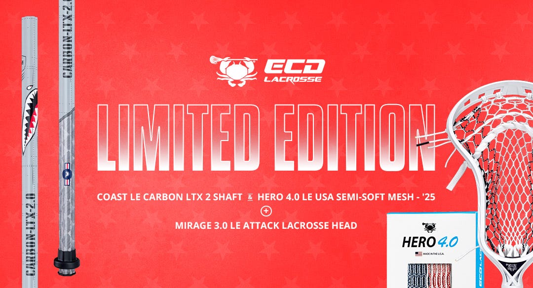 ECD Lacrosse Limited Edition: Coast LE Carbon LTX 2 Shaft, Hero 4.0 LE USA Semi-Soft Mesh - '25 and Mirage 3.0 LE Attack Lacrosse Head