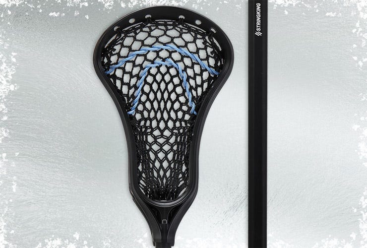 StringKing Women's Starter Complete Lacrosse Stick Strung with Type W Mesh on an icy background