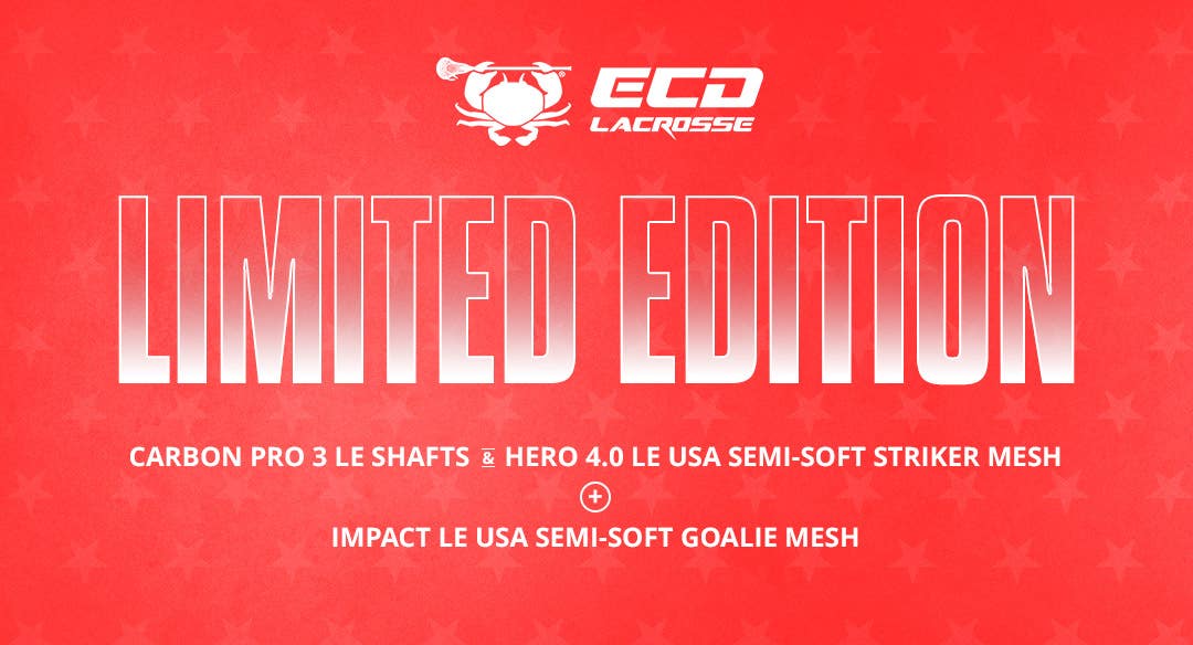 ECD Lacrosse Limited Edition: Carbon Pro 3 LE shafts, Hero 4.0 LE USA Semi-Soft striker Mesh and impact le usa semi-soft goalie mesh